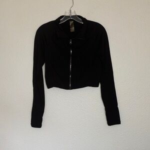 Mono B Black Long Sleeve Zip Crop Top